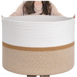 Cotton Dori 16x14 Inch Storage Basket For Clothes (White-Beige White)