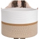 Cotton Dori 16x14 Inch Storage Basket For Clothes (White-Beige White)