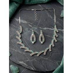 Women's Brass Silver Plated Necklace set (Turquoise)