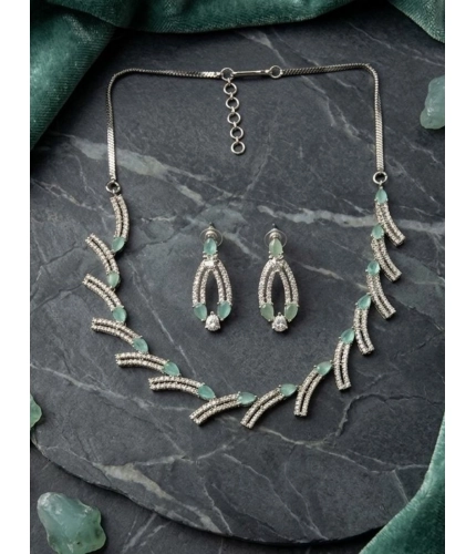 Women's Brass Silver Plated Necklace set (Turquoise)
