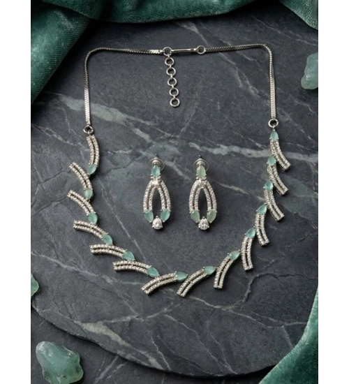Women's Brass Silver Plated Necklace set (Turquoise)