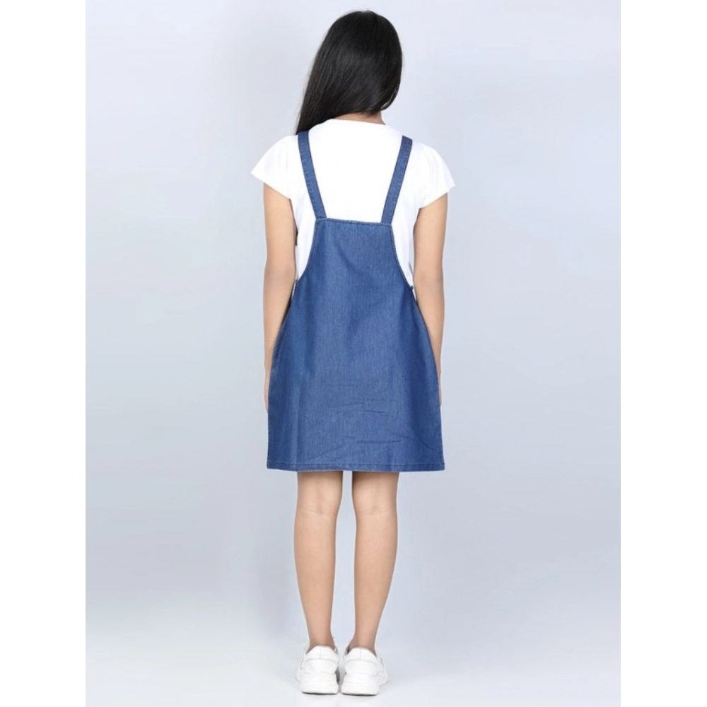 Girl's Denim Solid Sleeveless Dress (Blue) Girl's Denim Solid Sleeveless Dress (Blue)