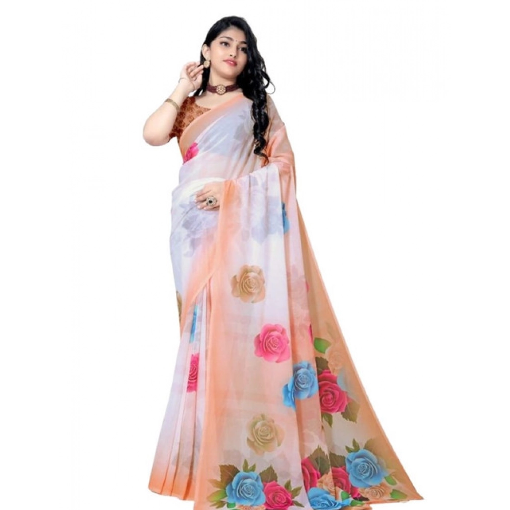 Women's Georgette Floral Printed Saree With Unstitched Blouse 5.5Mtr (Orange) Women's Georgette Floral Printed Saree With Unstitched Blouse 5.5Mtr (Orange)