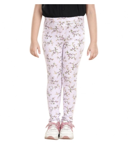 Girl's Cotton Lycra Floral Elasticated Jeggings (Multicolor)