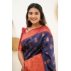Dropship Women's Litchi silk Printed Saree With Unstitched Blouse (Blue)