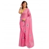 Women's Faux Linen Floral Print Ready to wear Saree With Unstitched Blouse 5.5Mtr (Pink) Women's Faux Linen Floral Print Ready to wear Saree With Unstitched Blouse 5.5Mtr (Pink)