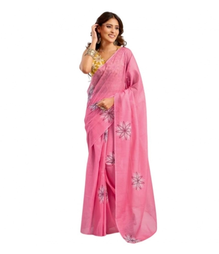 Women's Faux Linen Floral Print Ready to wear Saree With Unstitched Blouse 5.5Mtr (Pink) Women's Faux Linen Floral Print Ready to wear Saree With Unstitched Blouse 5.5Mtr (Pink)