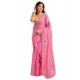 Women's Faux Linen Floral Print Ready to wear Saree With Unstitched Blouse 5.5Mtr (Pink)