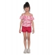 Girl's Cotton Floral Cold Shoulder Top and Shorts Set (Pink-Red) Girl's Cotton Floral Cold Shoulder Top and Shorts Set (Pink-Red)