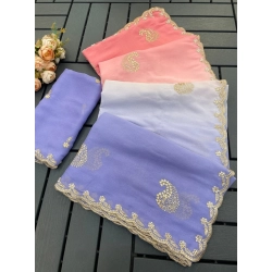 Women's Digital Printed  Geogette Saree With Unstitched Blouse (Purple, 5-6 Mtrs)