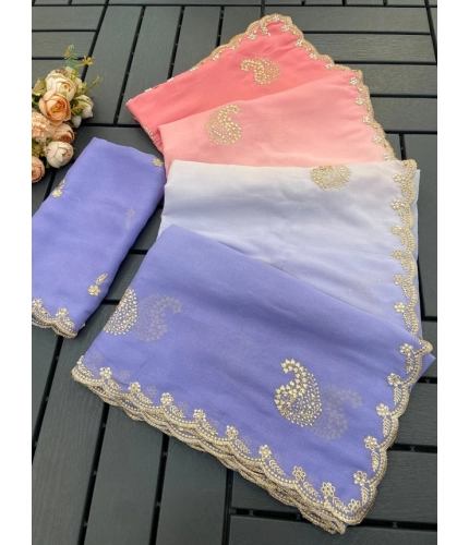 Women's Digital Printed  Geogette Saree With Unstitched Blouse (Purple, 5-6 Mtrs)