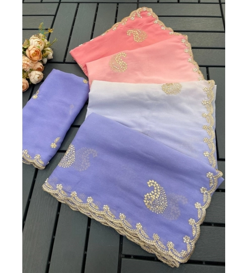 Women's Digital Printed  Geogette Saree With Unstitched Blouse (Purple, 5-6 Mtrs)