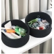 Cotton 8x3 Inch Round 3 Set Bedside Organizer (Black)