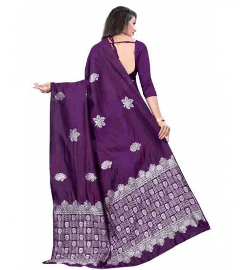 Women's Soft Lichi Silk Printed Saree With Unstitched Blouse 5.5Mtr (Purple) Women's Soft Lichi Silk Printed Saree With Unstitched Blouse 5.5Mtr (Purple)