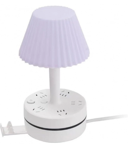 Plastic-LED Ribbed Shade Table Lamp with USB Charging Base (White)