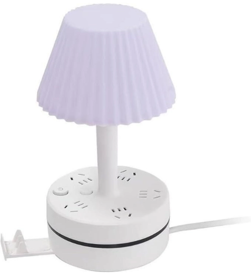 Plastic-LED Ribbed Shade Table Lamp with USB Charging Base (White)
