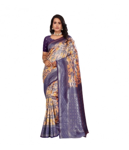 Women's Banarasi Silk Jaquard Woven Saree With Unstitched Blouse 5.5Mtr (Orange)