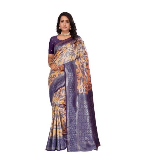 Women's Banarasi Silk Jaquard Woven Saree With Unstitched Blouse 5.5Mtr (Orange)