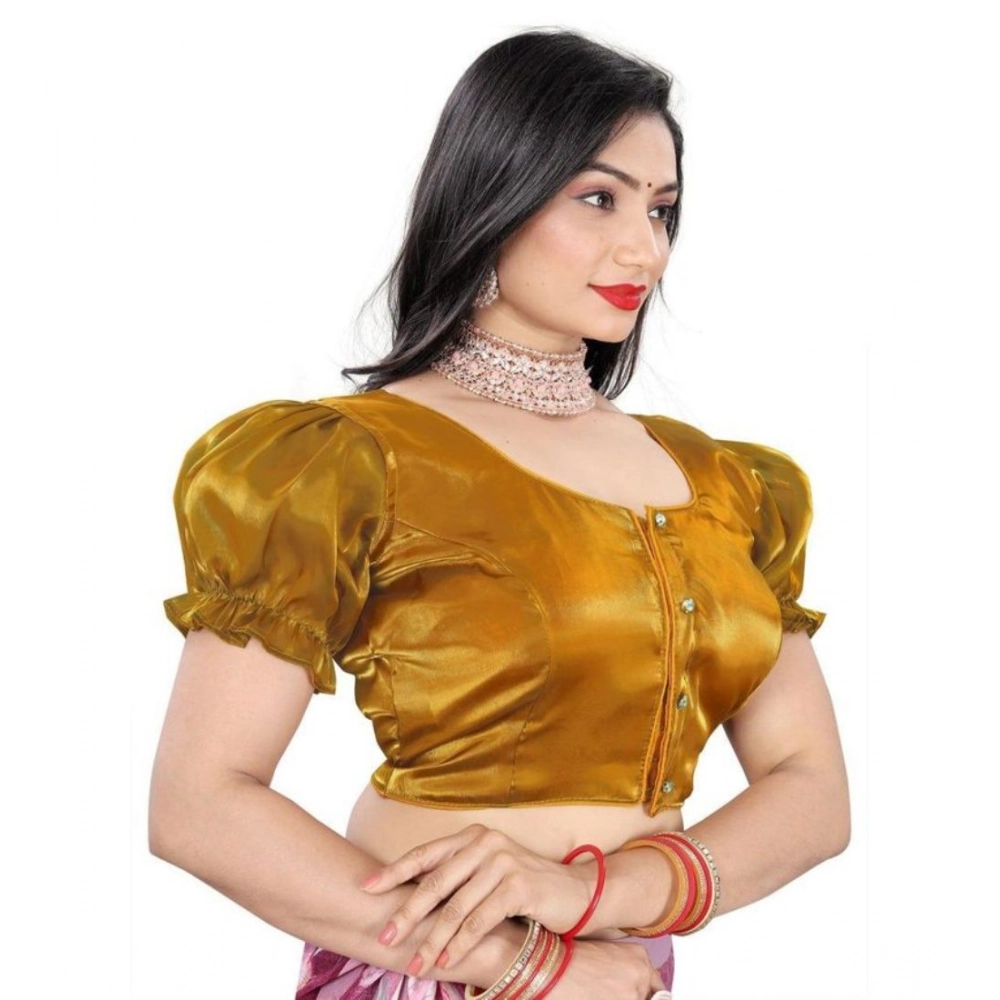 Women's Jimmy Solid Designer Neck Elastic Sleeve Readymade Blouse (Gold 38 , Alterable up to 42)-PID65828 Women's Jimmy Solid Designer Neck Elastic Sleeve Readymade Blouse (Gold 38 , Alterable up to 42)-PID65828
