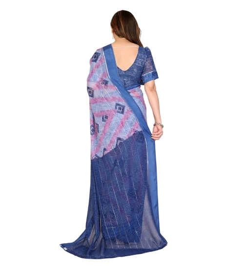 Women's Georgette Printed Saree With Unstitched Blouse 5.5Mtr (Blue)