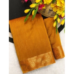 Women's Vichitra Silk Printed Saree With Unstitched Blouse 5.5Mtr (Mustard)