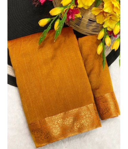 Women's Vichitra Silk Printed Saree With Unstitched Blouse 5.5Mtr (Mustard)
