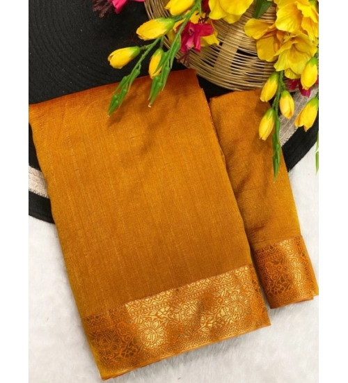 Women's Vichitra Silk Printed Saree With Unstitched Blouse 5.5Mtr (Mustard)