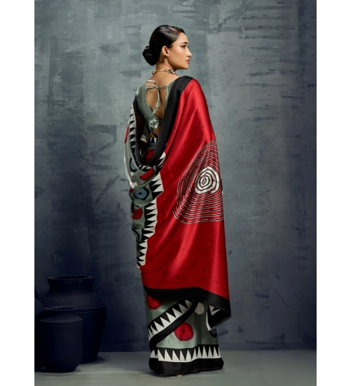 Women's Satin Crepe Printed Saree With Unstitched Blouse 5.5Mtr (Multicolor)