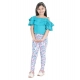 Girl's Cotton Floral Elasticated Jegging and Top Set (Turquoise Blue) Girl's Cotton Floral Elasticated Jegging and Top Set (Turquoise Blue)