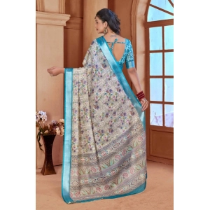 Generic Women's Printed Cotton Linen Saree withPrinted  Saree With Unstitched Blouse (Rust  , 5-6Mtrs)