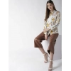 Women's Satin Printed Long Sleeves Shirt (White-Gold)