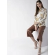 Women's Satin Printed Long Sleeves Shirt (White-Gold) Women's Satin Printed Long Sleeves Shirt (White-Gold)