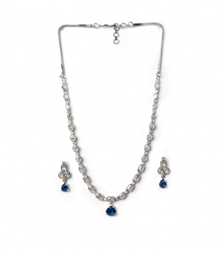 Women's Brass Silver Plated Necklace set (Blue)