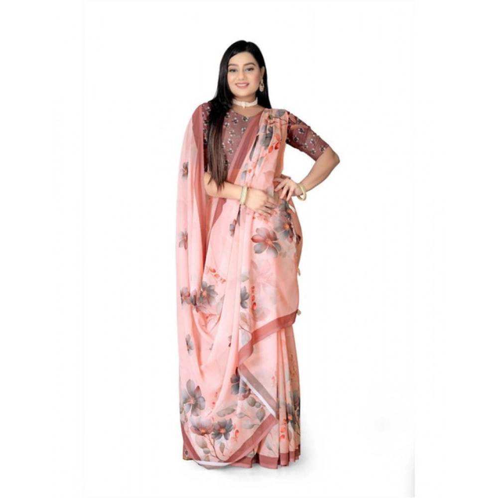 Women's Georgette Floral Printed Saree With Unstitched Blouse 5.5Mtr (Peach) Women's Georgette Floral Printed Saree With Unstitched Blouse 5.5Mtr (Peach)