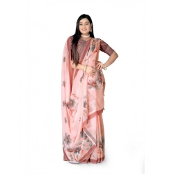 Women's Georgette Floral Printed Saree With Unstitched Blouse 5.5Mtr (Peach)