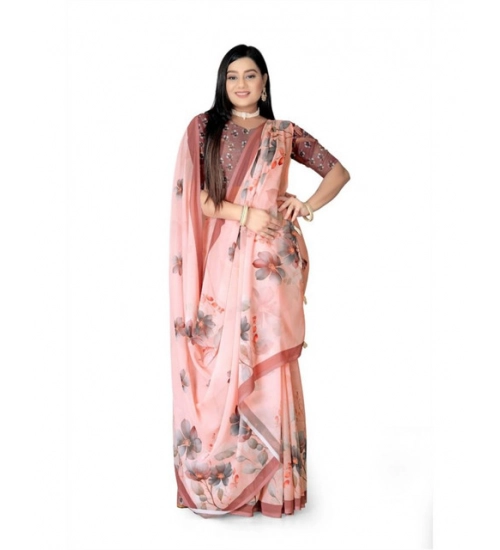 Women's Georgette Floral Printed Saree With Unstitched Blouse 5.5Mtr (Peach)