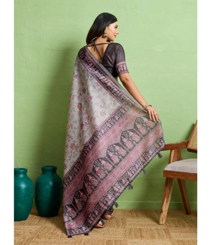 Women's Silk Blend Printed Saree With Unstitched Blouse 5.5Mtr (Grey) Women's Silk Blend Printed Saree With Unstitched Blouse 5.5Mtr (Grey)