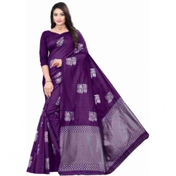 Women's Soft Lichi Silk Printed Saree With Unstitched Blouse 5.5Mtr (Purple)