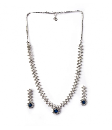 Women's Brass Silver Plated Necklace set (Blue)