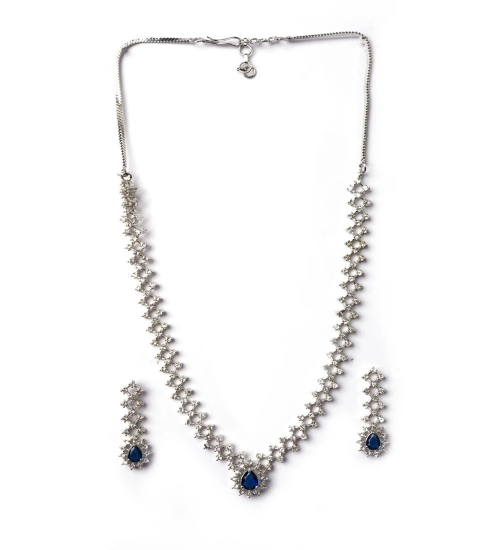 Women's Brass Silver Plated Necklace set (Blue)