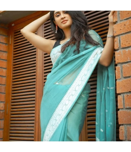 Women's Soft Lichi Silk Printed Saree With Unstitched Blouse 5.5Mtr (Sky-Blue) Women's Soft Lichi Silk Printed Saree With Unstitched Blouse 5.5Mtr (Sky-Blue)
