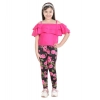 Girl's Cotton Floral Elasticated Jegging and Top Set (Black-Pink)