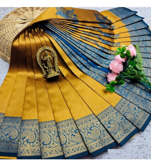 Women's Soft Silk Printed Saree With Unstitched Blouse 5.5Mtr (Golden Yellow)