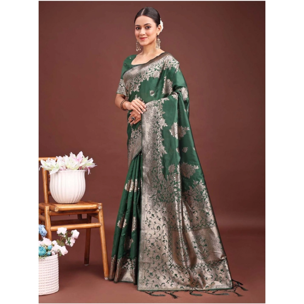 Women's Banarasi Silk Printed Saree With Unstitched Blouse 5.5Mtr (Dark Green) Women's Banarasi Silk Printed Saree With Unstitched Blouse 5.5Mtr (Dark Green)