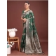 Women's Banarasi Silk Printed Saree With Unstitched Blouse 5.5Mtr (Dark Green)