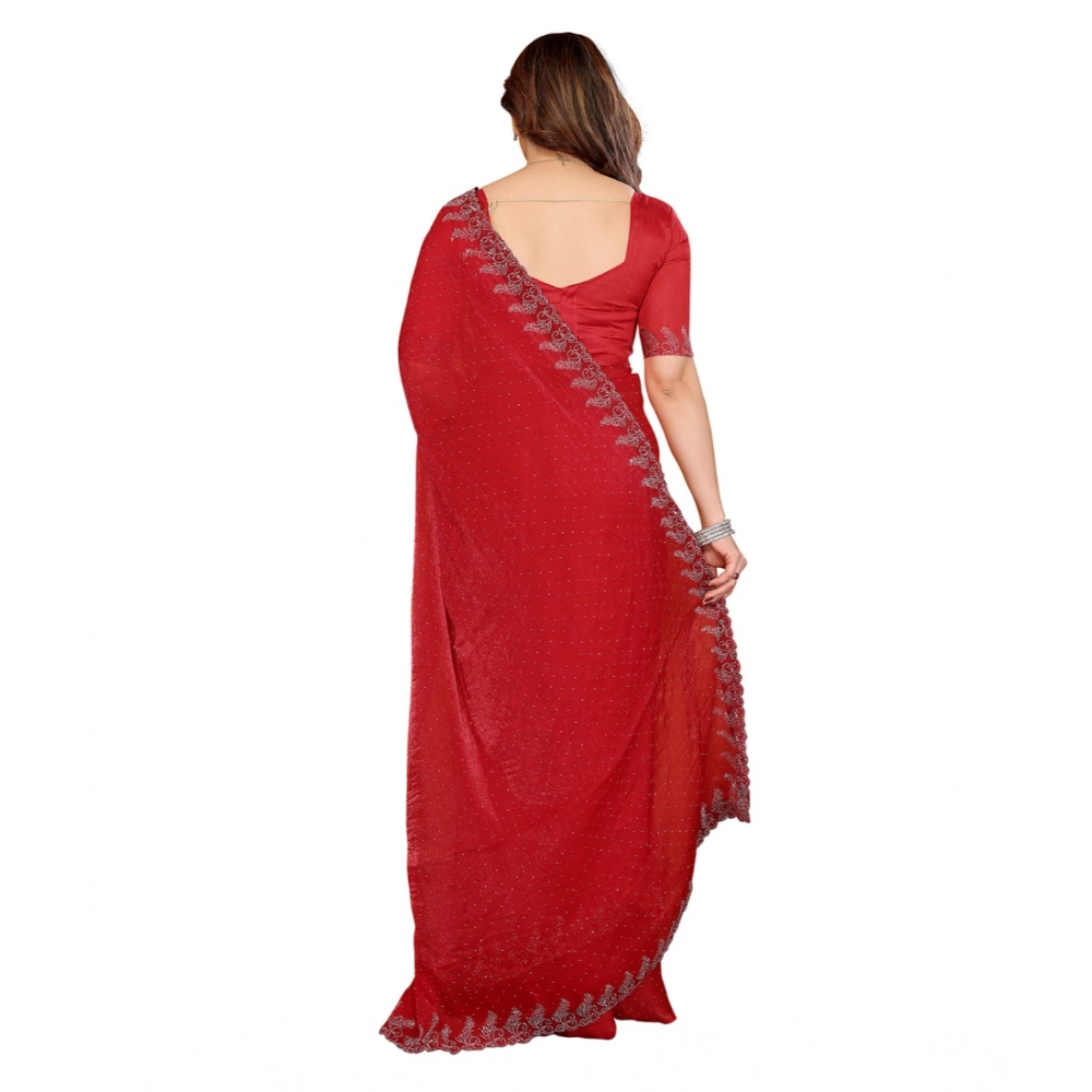 Women's Georgette Printed Saree With Unstitched Blouse 5.5Mtr (Red)
