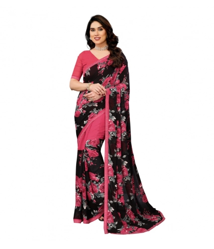Women's Georgette Printed Saree With Unstitched Blouse 5.5Mtr (Pink)