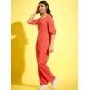 Girl's Polyester Floral 3/4th Sleeve Jumpsuit (Coral)