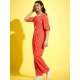 Girl's Polyester Floral 3/4th Sleeve Jumpsuit (Coral)
