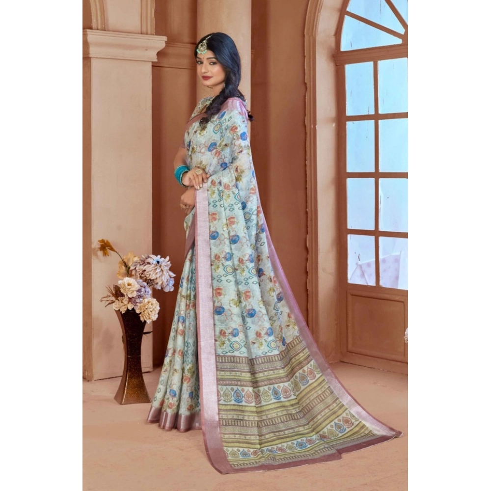 Women's Printed Cotton Linen Saree withPrinted Saree With Unstitched Blouse (Rust , 5-6Mtrs) Women's Printed Cotton Linen Saree withPrinted Saree With Unstitched Blouse (Rust , 5-6Mtrs)